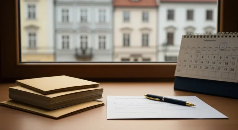 Dokumenty ugody kredytu frankowego i kalendarz z zaznaczonym terminem na biurku