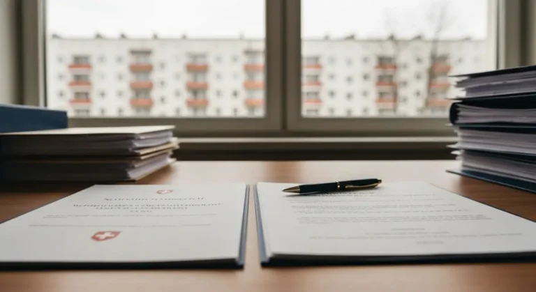 Dokumenty umowy kredytu frankowego i ugody leżące obok siebie na biurku w świetle dziennym