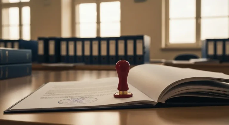Dokumenty sądowe i pieczęć urzędowa symbolizujące wykreślenie hipoteki w księdze wieczystej